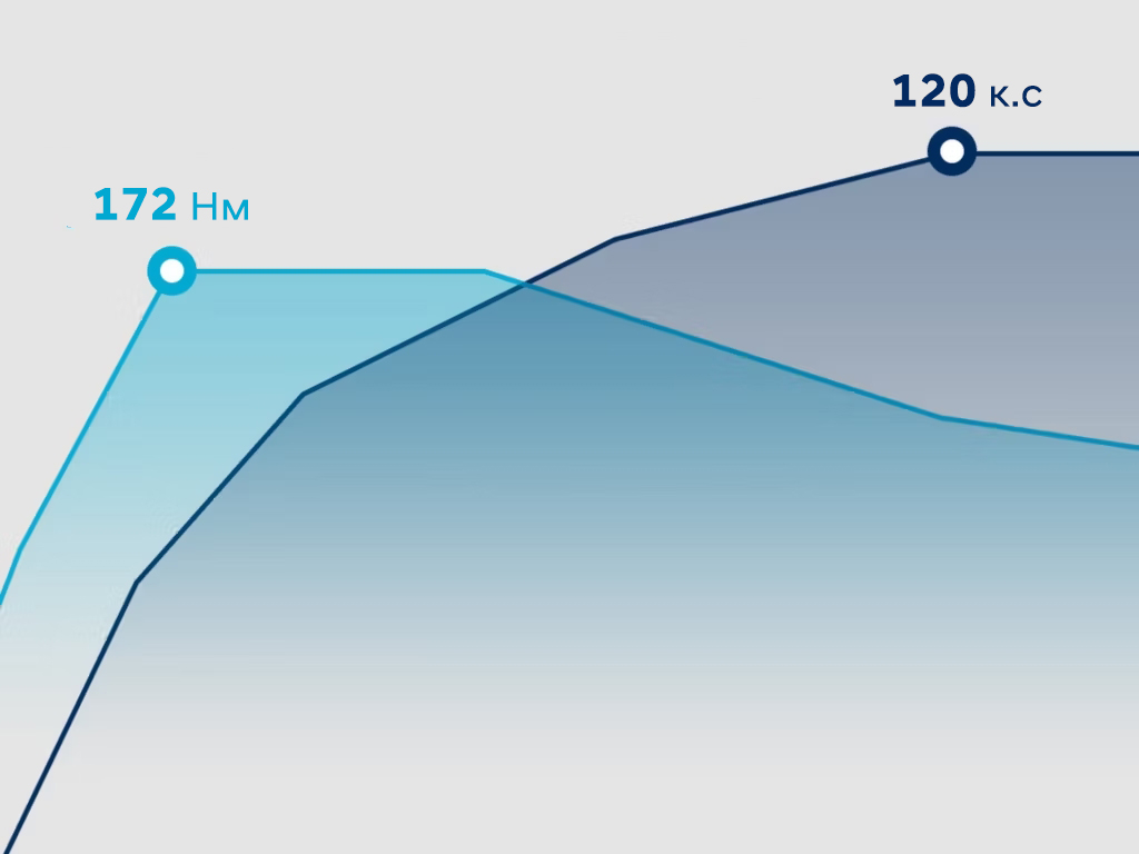 Performance chart of the Hyundai 1.0 T-GDi Petrol Engine. Max. power: 100 PS, max. torque: 172 Nm